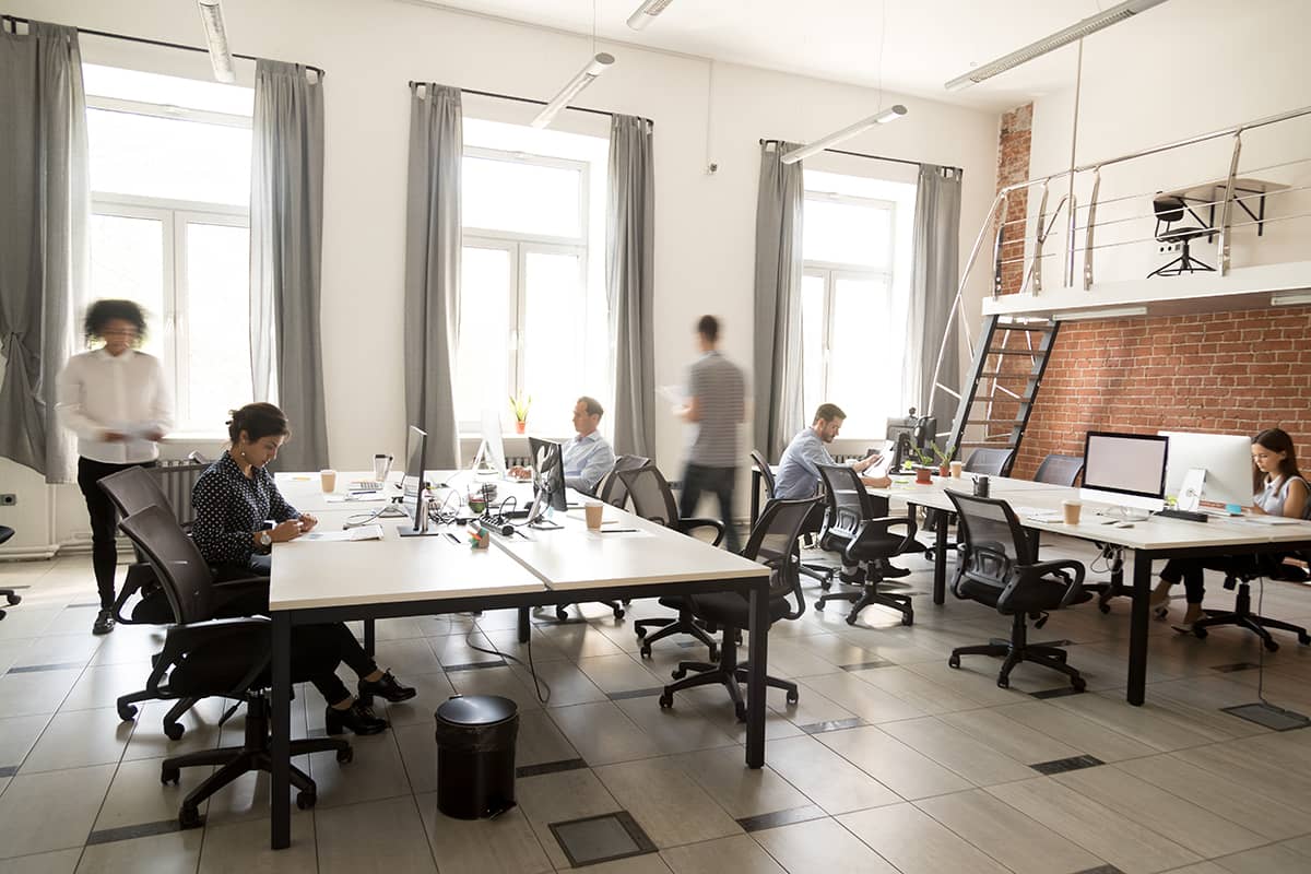 office setting with employees sitting at their desks working