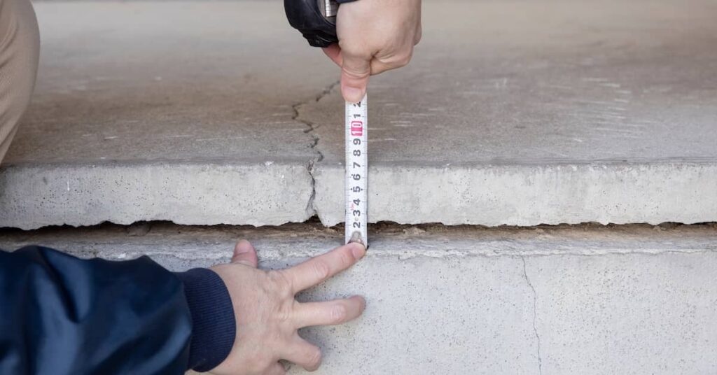 someone measures a crack in a building's foundation | Burg Simpson