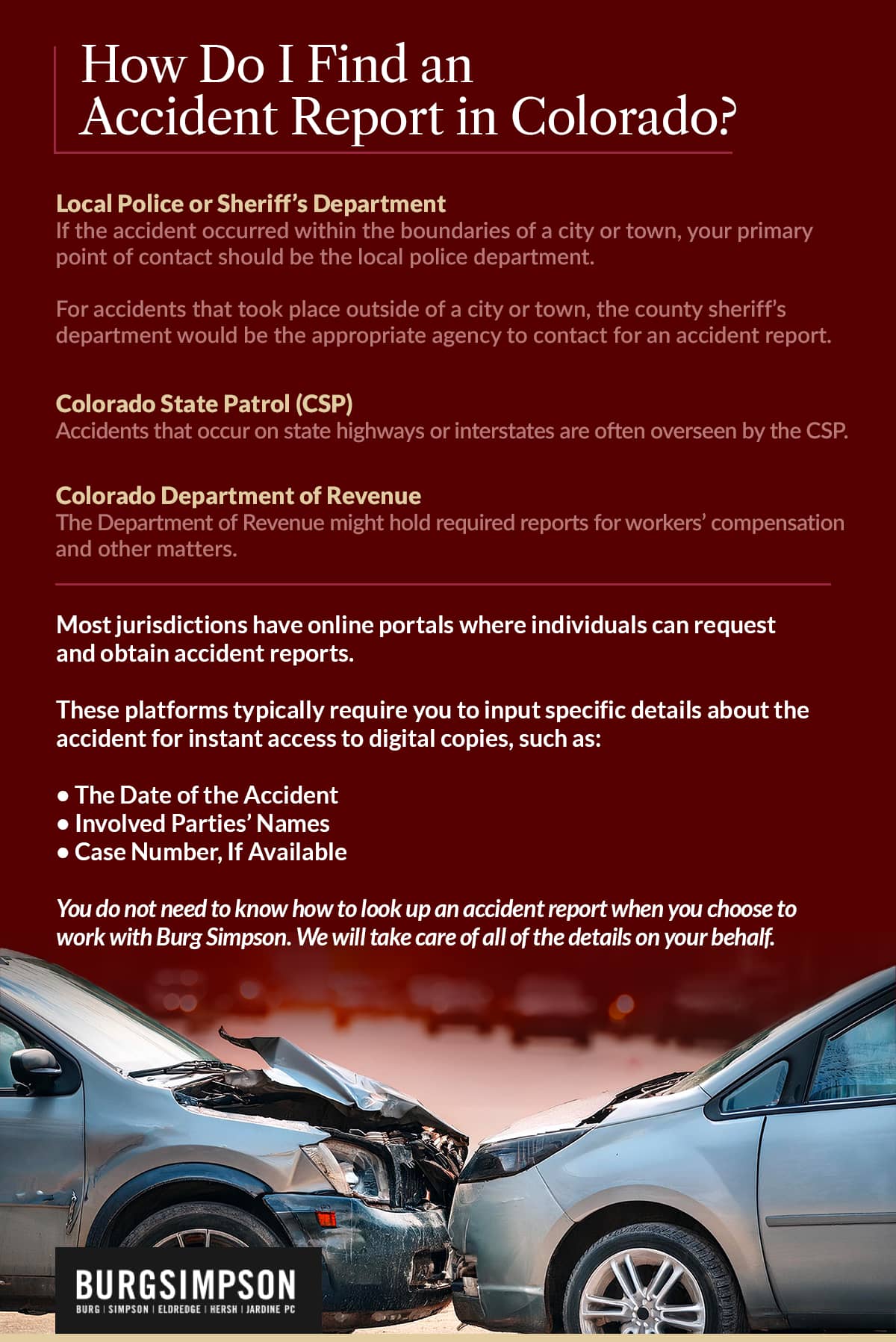 How do I find an accident report in Colorado? | Burg Simpson