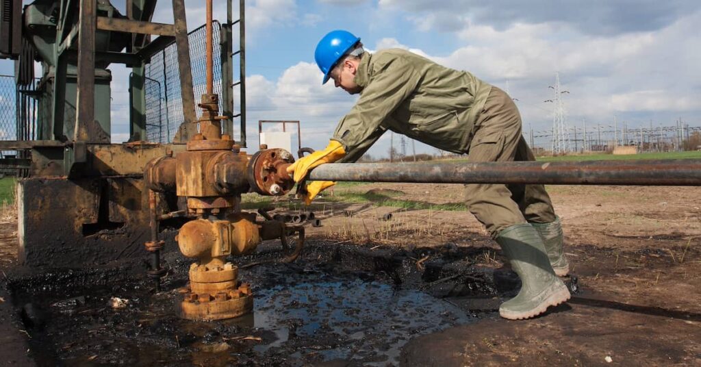 Oil worker checking pump | Burg Simpson