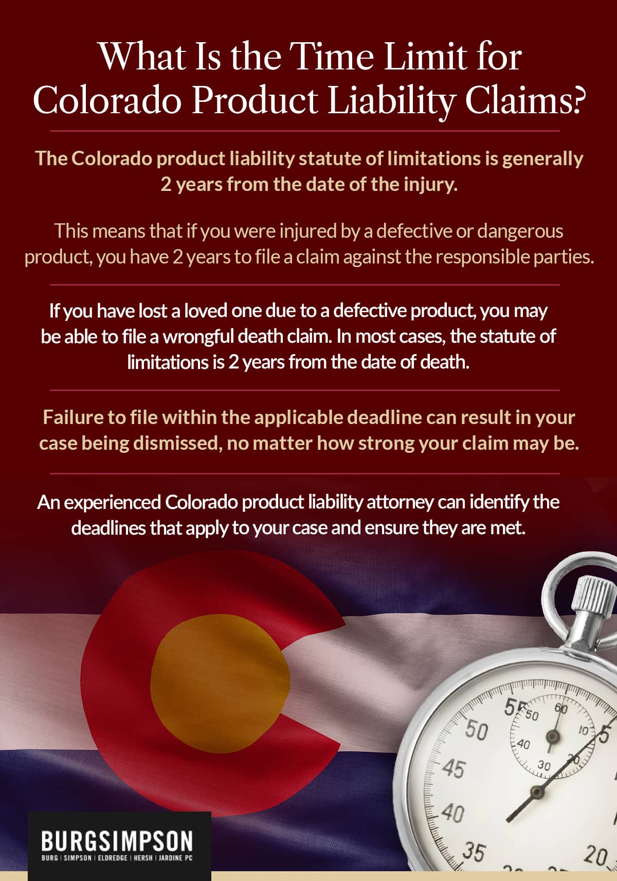 What is the time limit for Colorado product liability claims? | Burg Simpson