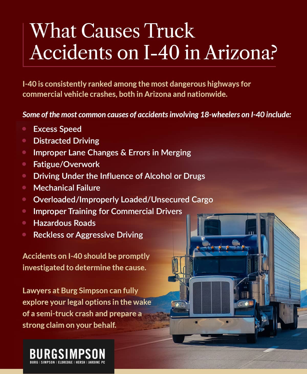 What causes truck accidents on I-40 in Arizona? | Burg Simpson